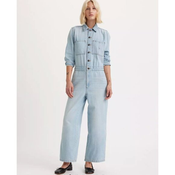 Levi's Women's XL Iconic Denim Jumpsuit Light Wash X-Large - Picture 2 of 7